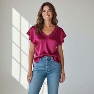 Vintage California Miss Hot Pink Satin Top Medium